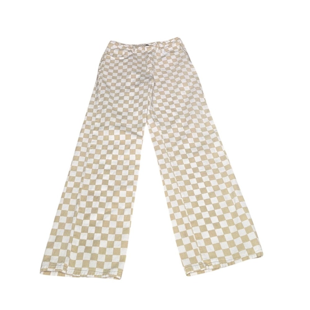 RSQ Checkered Wide Leg Jeans Women's Size 29 Beige White Cotton High Rise